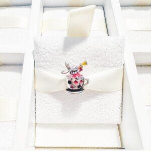 925 Sterling Silver Alice Wonderland White Rabbit Charm Bead Fits Charm Bracelet